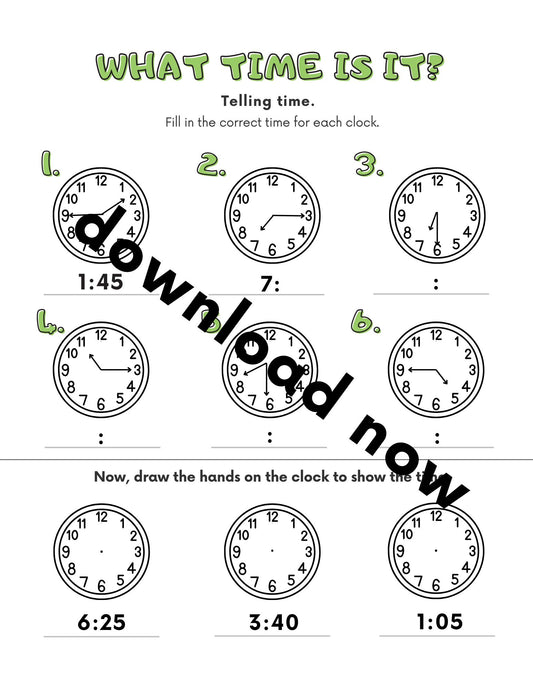 clocks worksheet